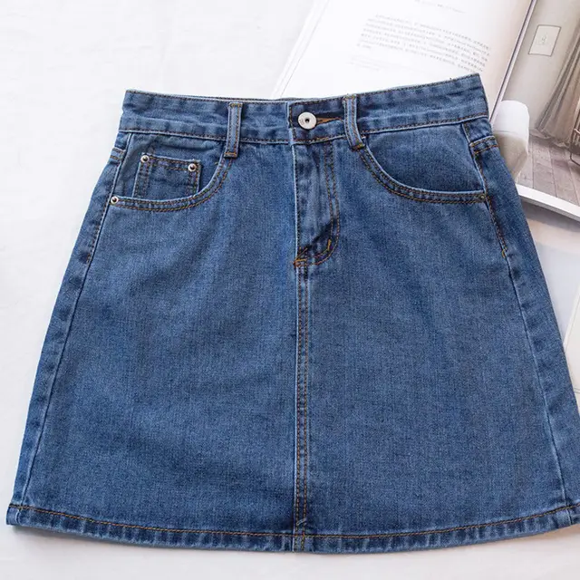 Spring And Summer Han Fan Retro High Waist Was Thin Bag Hip A Line Denim Skirt Female College Style Skirt Medium Blue - Shop at LoveMi