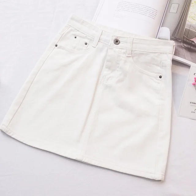 Spring And Summer Han Fan Retro High Waist Was Thin Bag Hip A Line Denim Skirt Female College Style Skirt White - Shop at LoveMi