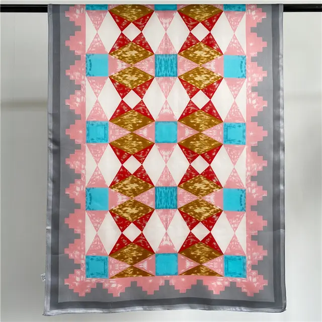 Retro Geometric Pattern Silk Satin Silk Scarf Women'S Scarf Gray Blue - Shop at LoveMi
