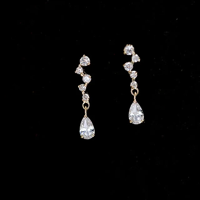 S925 Sterling Silver Plated 14K Gold Earrings, Exquisite Micro Inlaid Zirconium Diamonds, Shiny Mini Temperament All Match Earrings Earrings Women White Gold Pair With Silver Ea - Shop at LoveMi