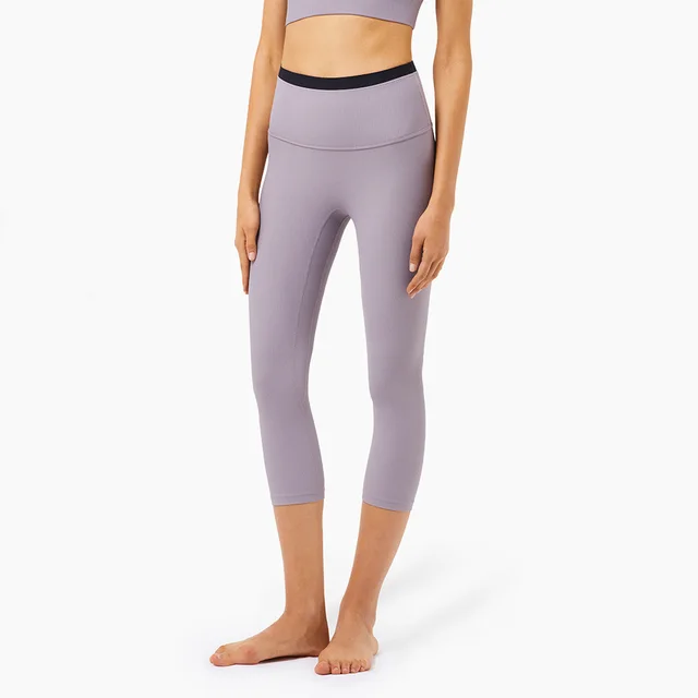 Color Matching Nude Yoga Pants High Waist Peach Hips Sports Fitness Cropped Pants - Shop at LoveMi