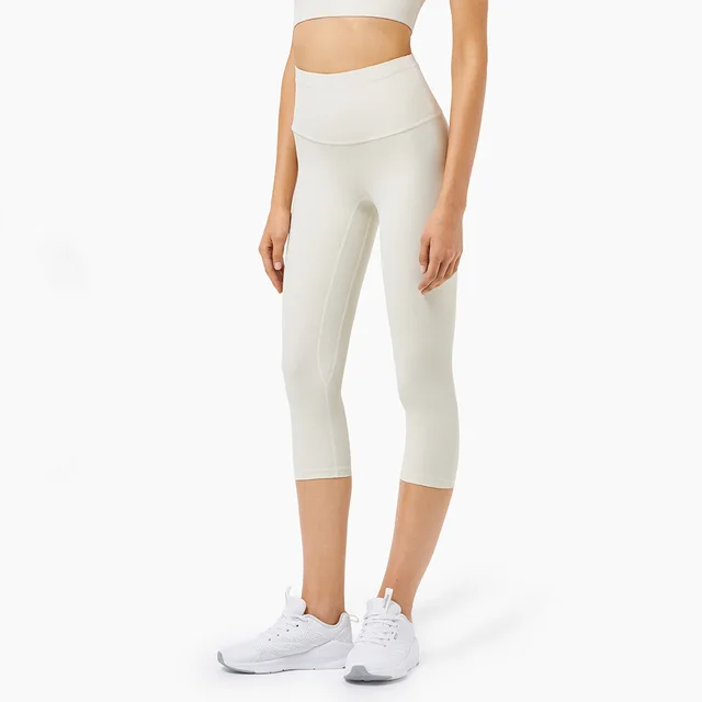 Color Matching Nude Yoga Pants High Waist Peach Hips Sports Fitness Cropped Pants - Shop at LoveMi