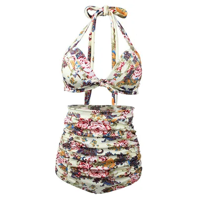 Two Piece Printed Bikini Swimsuit Retro Apricot - Shop at LoveMi