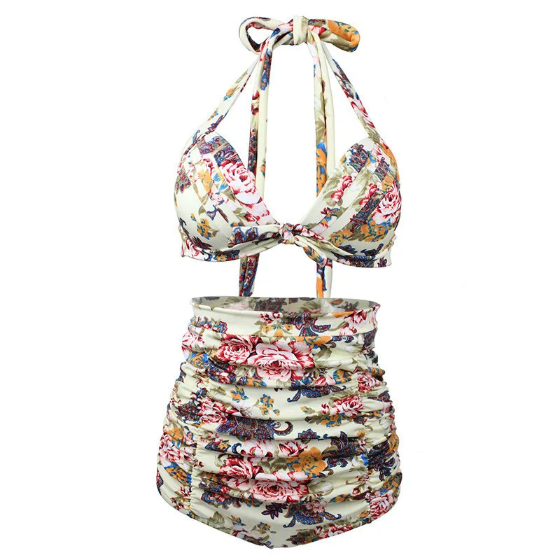Two Piece Printed Bikini Swimsuit Retro Apricot - Shop at LoveMi