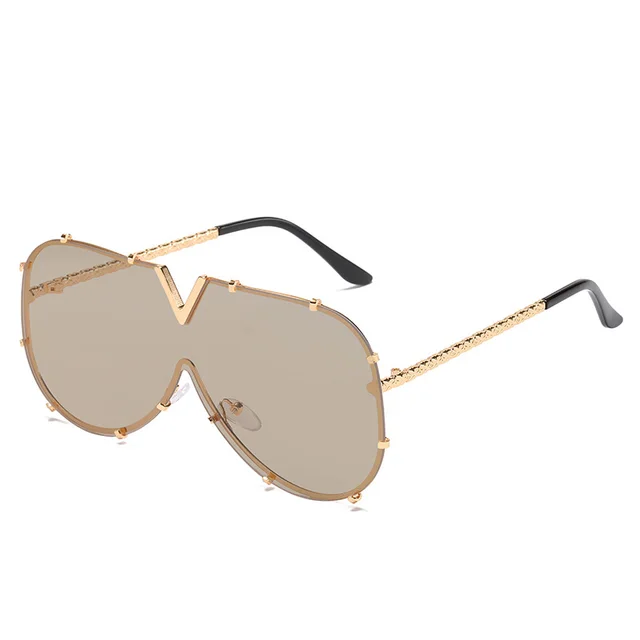 V shaped One piece Lens Frog Sunglasses C6 Gold Frame Tyrant Gold - Shop at LoveMi