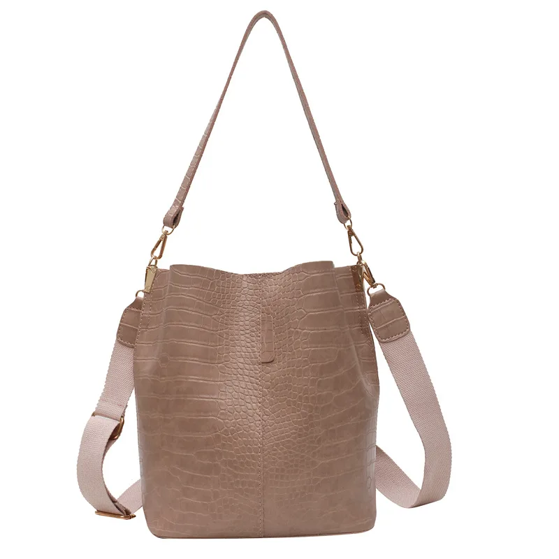 Large Capacity Bag Female New Retro Fashion Bucket Bag Korean Version Of Simple And Versatile One Shoulder Messenger Handbag Khaki - Shop at LoveMi
