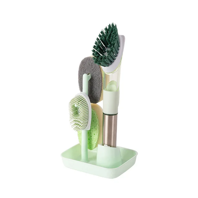 New Multifunctional Dish Brush Household Kitchen Oily Sponge Long Handle Cleaning Brush Green - Shop at LoveMi