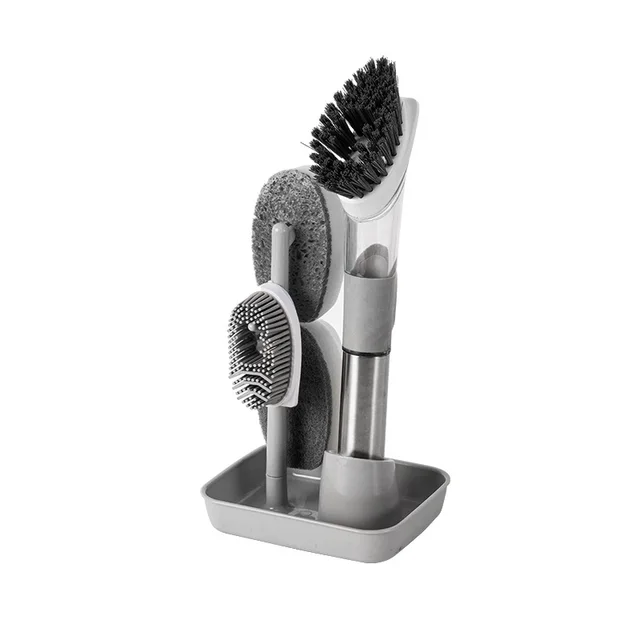 New Multifunctional Dish Brush Household Kitchen Oily Sponge Long Handle Cleaning Brush Grey - Shop at LoveMi