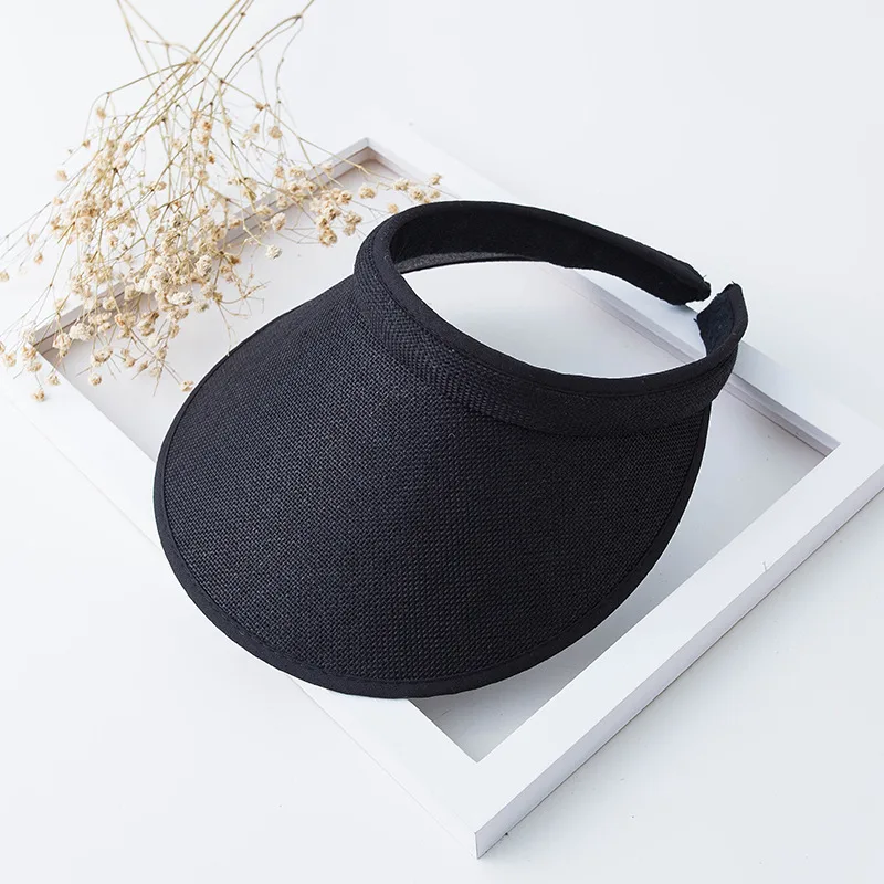 Empty Sun Hat, Sun Hat, Female Sun Protection Hat, Female Summer Cover Face, Travel Wild Beach, Big Brim Straw Hat, Female Seaside - Black