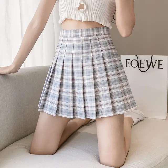 High Waist Slimming All match Pleated Skirt Women Blue - Shop at LoveMi