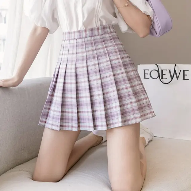 High Waist Slimming All match Pleated Skirt Women Purple - Shop at LoveMi