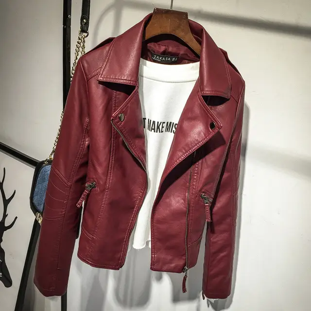 Jacket Small Suit Autumn Motorcycle Leather Fashion All Match Jacket Red - Shop at LoveMi
