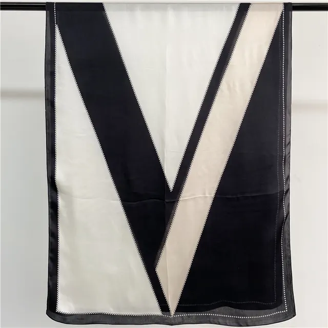 Silk Scarf Women Spring, Summer, Autumn And Winter George Satin Silk V Shaped Scarf Long Shawl Dual Use Factory Black - Shop at LoveMi