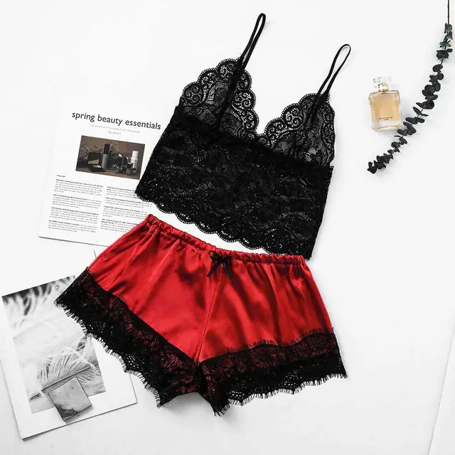 Midnight Charm Sexy Lingerie Lace Home Set Red - Shop at LoveMi