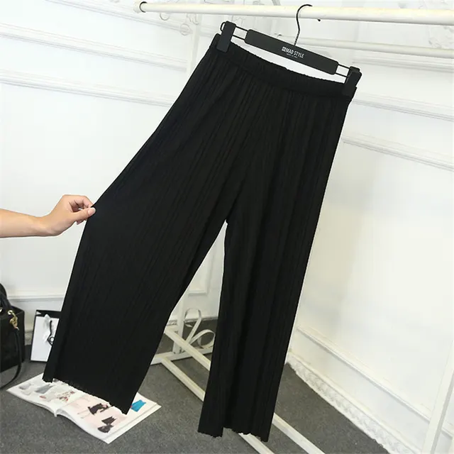 Pleated Loose And Thin Wide leg Pants Women's Ninth Pants Black - Shop at LoveMi