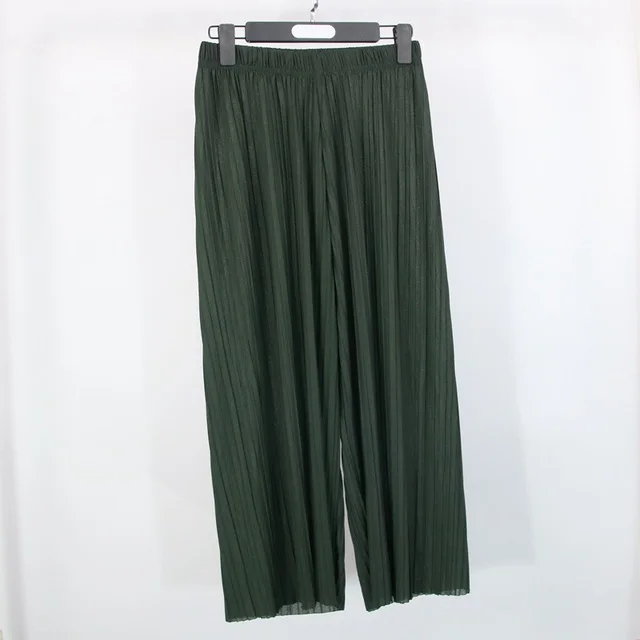 Pleated Loose And Thin Wide leg Pants Women's Ninth Pants Dark Green - Shop at LoveMi