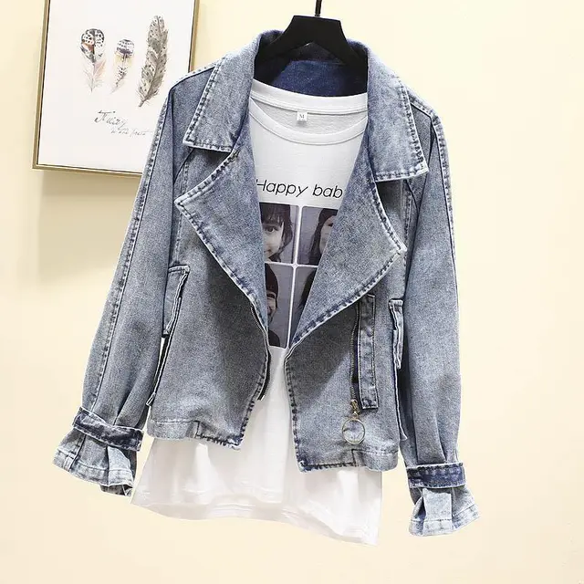 Korean Style Loose Retro Vintage Old Suit Collar Denim Jacket Top Trend Blue - Shop at LoveMi
