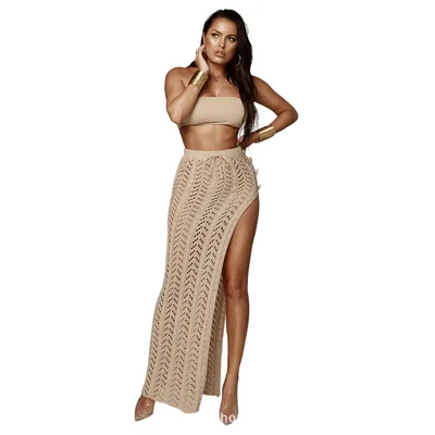Sexy Cutout Knee length Skirt Beige - Shop at LoveMi