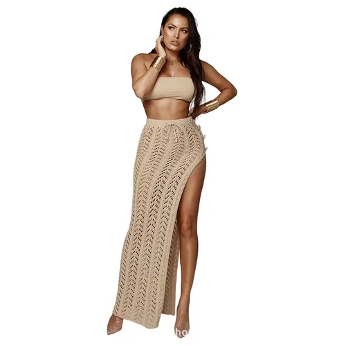 Sexy Cutout Knee length Skirt Beige - Shop at LoveMi