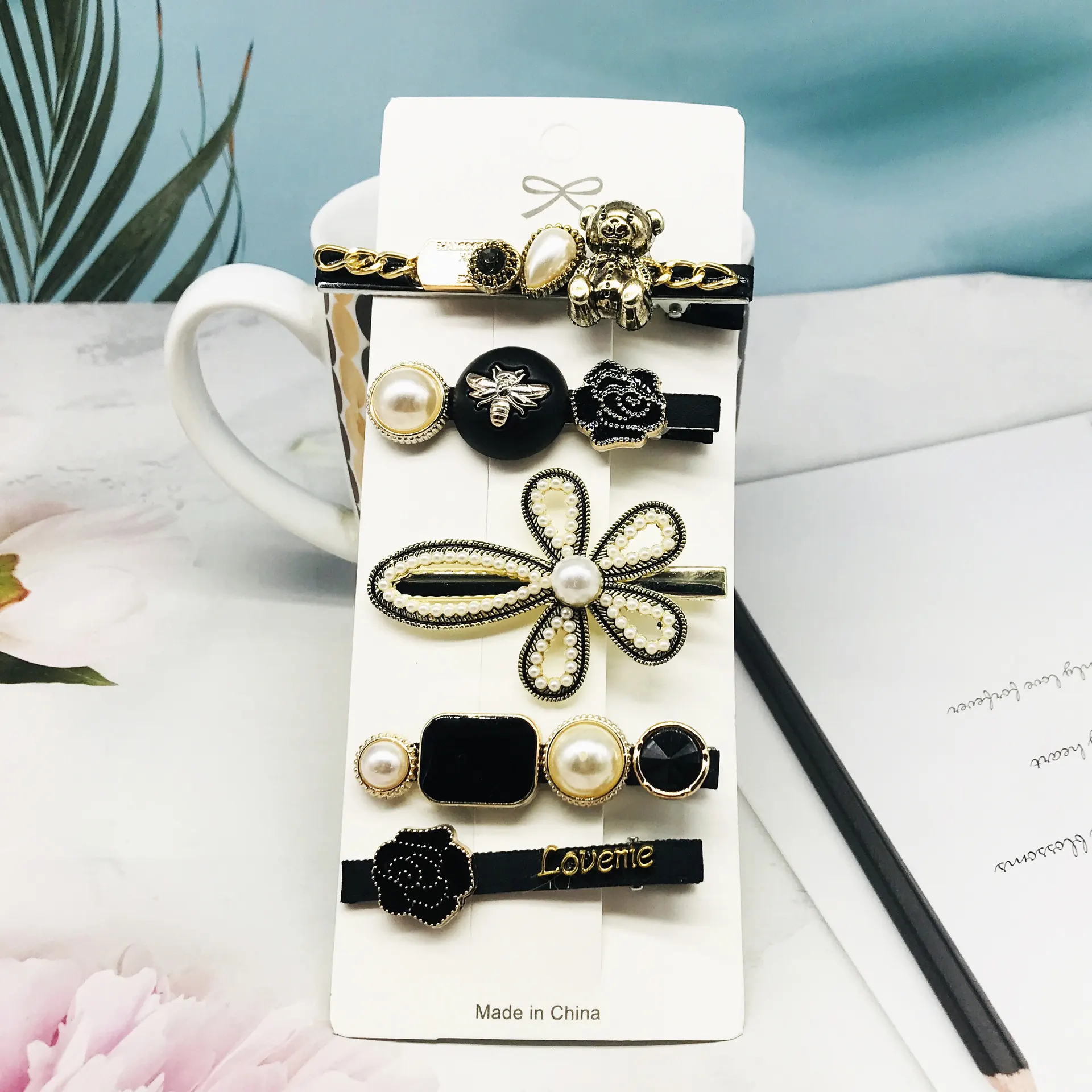 Cross-Border Pearl Hairpin Set Korean Version Of The Word Headdress Bangs Clip Sen Fairy Side Clip Back Head Hairpin - Bear