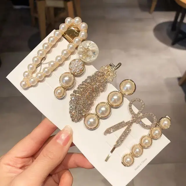 Cross Border Pearl Hairpin Set Korean Version Of The Word Headdress Bangs Clip Sen Fairy Side Clip Back Head Hairpin Feather - Shop at LoveMi