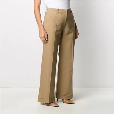 Straight Leg Curled Suit Trousers With Big Trousers, Ladies Trousers Beige - Shop at LoveMi