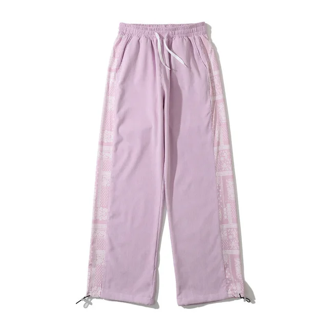 Summer Thin Stitching Cashew Flower National Tide Straight Casual Pants For Men And Women Loose Tide Brand Wild Pants Purple - Shop at LoveMi