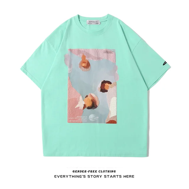 Oil Painting Print Summer Short Sleeve Green - Shop at LoveMi