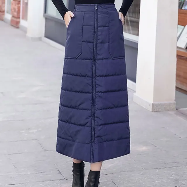 Half Length Down Cotton Skirt Women's One Piece Mid L ength Package Hip Skirt Navy Blue - Shop at LoveMi