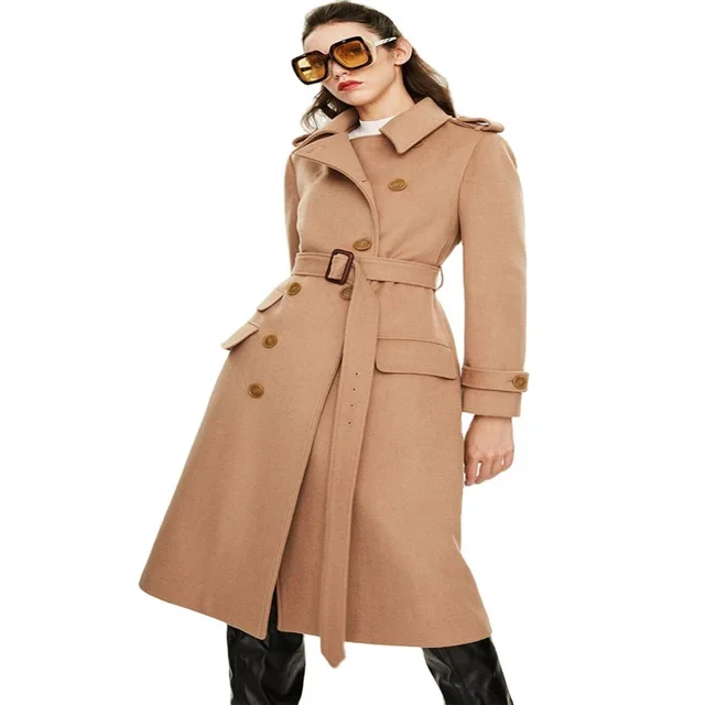 Women's Cashmere Coat Long Side Slit Woolen Coat Khaki - Shop at LoveMi