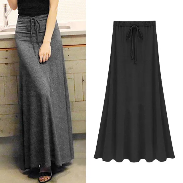 Large A Line Skirt, High Waisted Skirt, Slit Long Skirt, Over The Knee Skirt Black - Shop at LoveMi