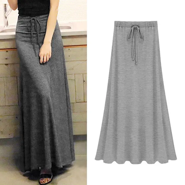 Large A Line Skirt, High Waisted Skirt, Slit Long Skirt, Over The Knee Skirt Light Grey - Shop at LoveMi