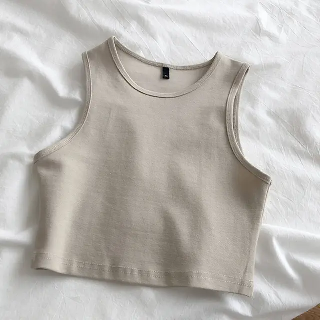 Foreign Trade Net Red Bm Wind Leaking Umbilical Vest New High Waist Slim Stretch Slim Short Sleeveless Bottoming Female Xia Lu Waist Apricot - Shop at LoveMi