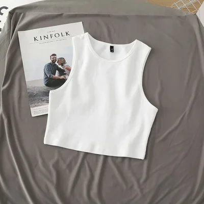 Foreign Trade Net Red Bm Wind Leaking Umbilical Vest New High Waist Slim Stretch Slim Short Sleeveless Bottoming Female Xia Lu Waist White - Shop at LoveMi