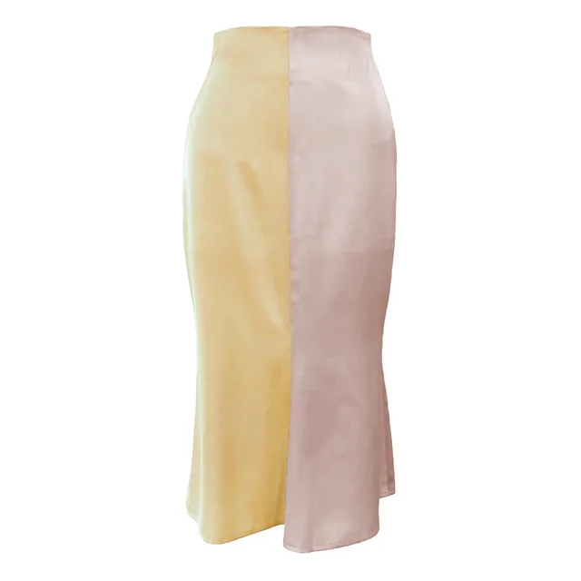High Waist Zipper Satin Color Block Dress Yellow And Pink - Shop at LoveMi