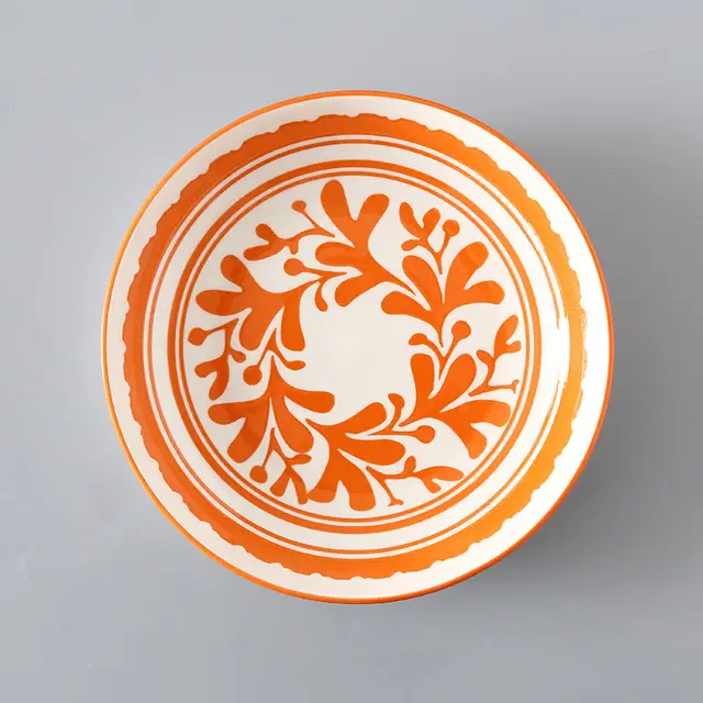 7 Inch Japanese And Korean Ceramic Plate Creative Nordic Style Fruit Plate Western Plate Round Plate Household Tableware Soup Rice Dish Orange Is - Shop at LoveMi