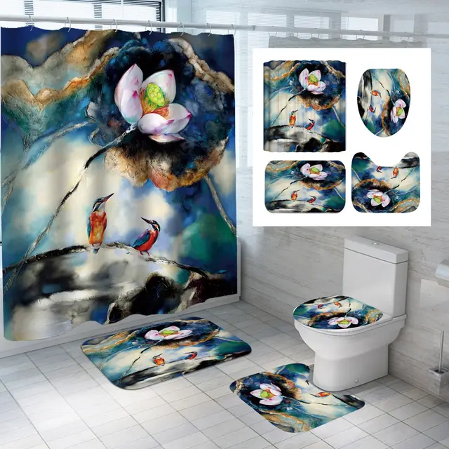 Lotus Series Shower Curtain Sales Multiple Choices Of Flower Patterns Polyester Printing Customized Samples Multiple Choices Of Sizes 5 Color - Shop at LoveMi