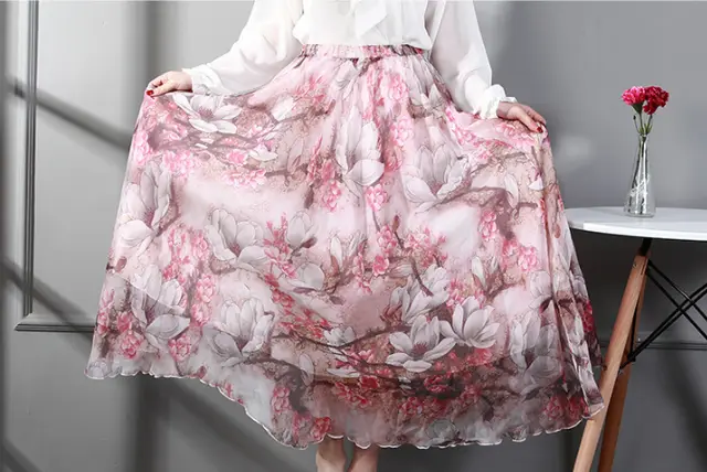 Women'S European And American New Style Retro Beach Skirt Bohemian Half Length Skirt Printed Chiffon Skirt Pink - Shop at LoveMi