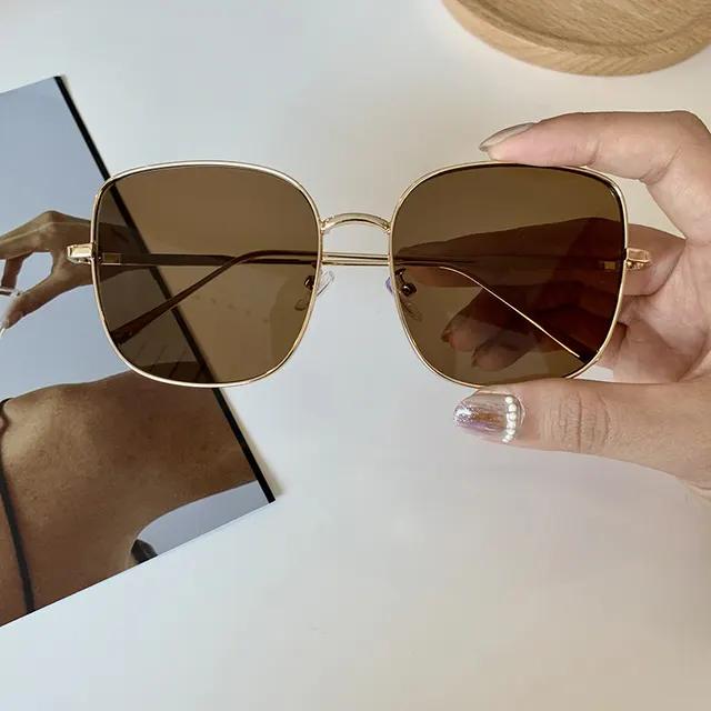 New Sunglasses Glasses Large Square Metal Shade Sunglasses Brown - Shop at LoveMi