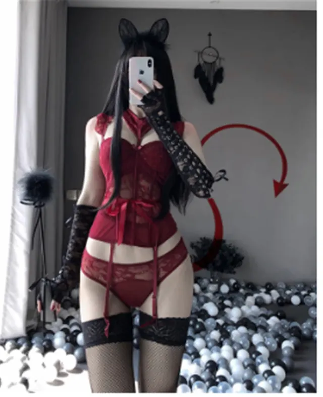 Sexy Lingerie Steel Support Cotton Pad Lace Slim Waistcoat Red - Shop at LoveMi