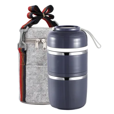 Portable Stainless Steel Lunch Box Polka Dot Grid Lunch 2 Layers Of Gray - Shop at LoveMi
