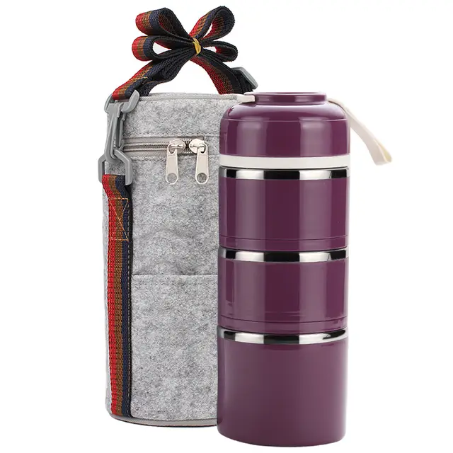 Portable Stainless Steel Lunch Box Polka Dot Grid Lunch 3 Layers Of Purple - Shop at LoveMi