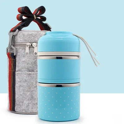 Portable Stainless Steel Lunch Box Polka Dot Grid Lunch Polka Dot 2 Layer Green - Shop at LoveMi