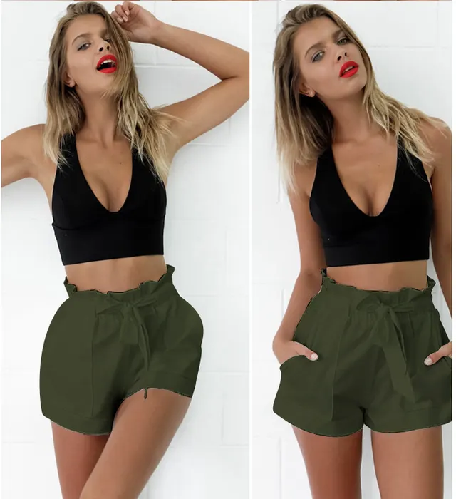 Women's Pants Elastic Wide Leg High Waist Casual Shorts Army Green - Shop at LoveMi