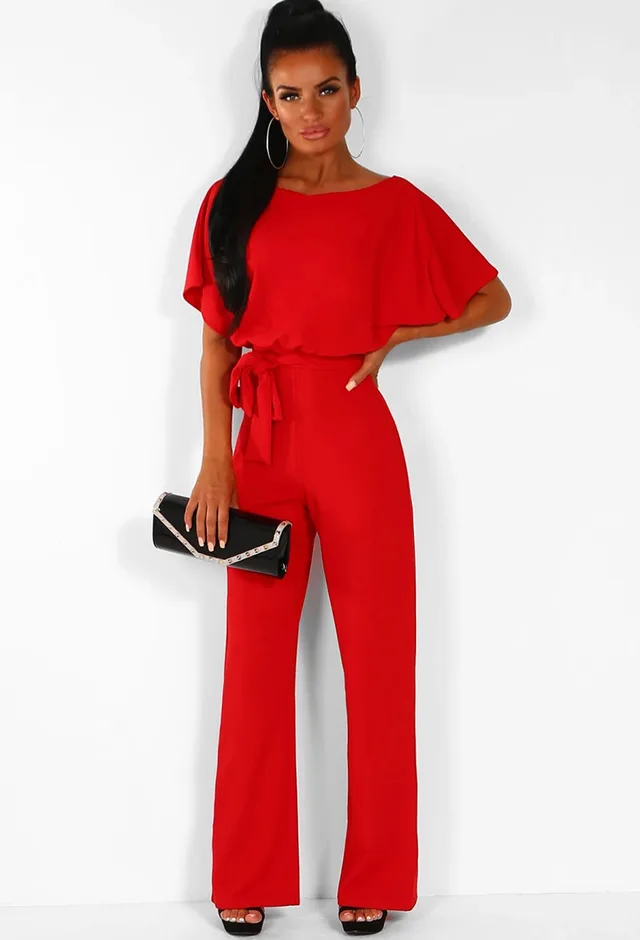 Body E Pagliaccetti Donne Della Tuta Manica Corta Tutina Clubwear Dritto Gamba Della Tuta delle Donne Con La Cinghia Della Tuta Body E Pagliaccetti... Red - Shop at LoveMi