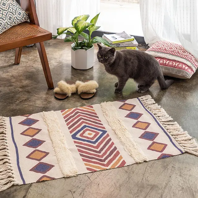 Cotton And Linen Three Dimensional Tufted Mats Handmade Tassel Carpet Nordic Style Carpet Mats Ethnic Style Foot Mats Joyce - Shop at LoveMi