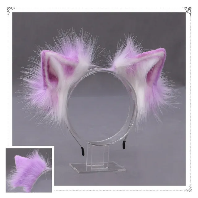 A Drop In Japanese Lolita Headwear Cat Ears Fox Plush Hairpin Hair Accessories Hand Made Simulation Beast Ears Headband Purple - Shop at LoveMi