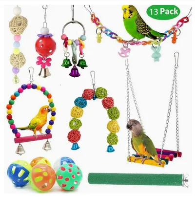 Parrot Combination Toy 10 Piece Set Wooden Bead Rotating Ladder Swing Stand Wooden Ladder Sepak Takraw Chewing Toy 13Piece Set - Shop at LoveMi