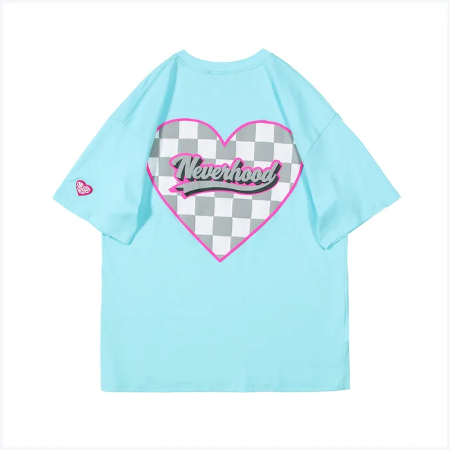 Simple Love Plaid Print Short Sleeve Blue - Shop at LoveMi