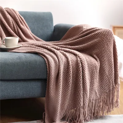 Warm Air Conditioning Blanket Hotel Bed End Towel Knitted Blanket Solid Color Sofa Cover Blanket Blanket Khaki - Shop at LoveMi